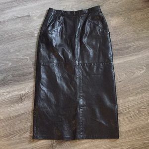 EUC genuine leather vintage 80’s midi skirt
